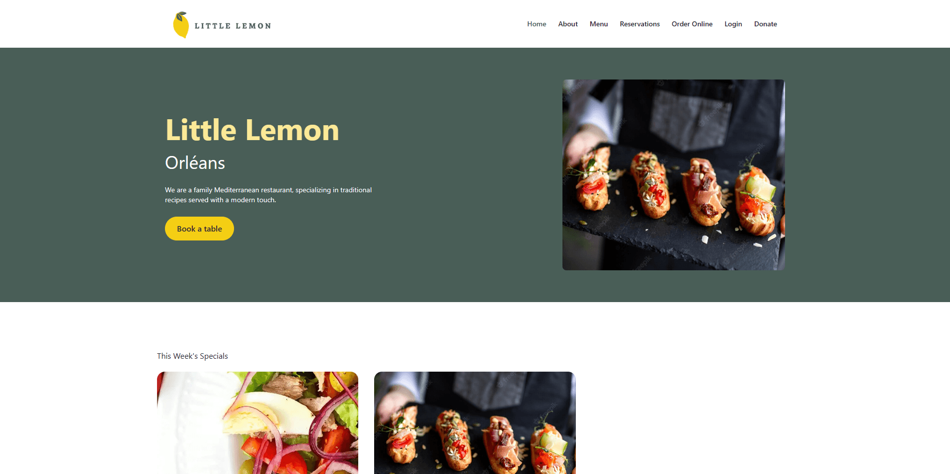 Page d'accueil du restaurant